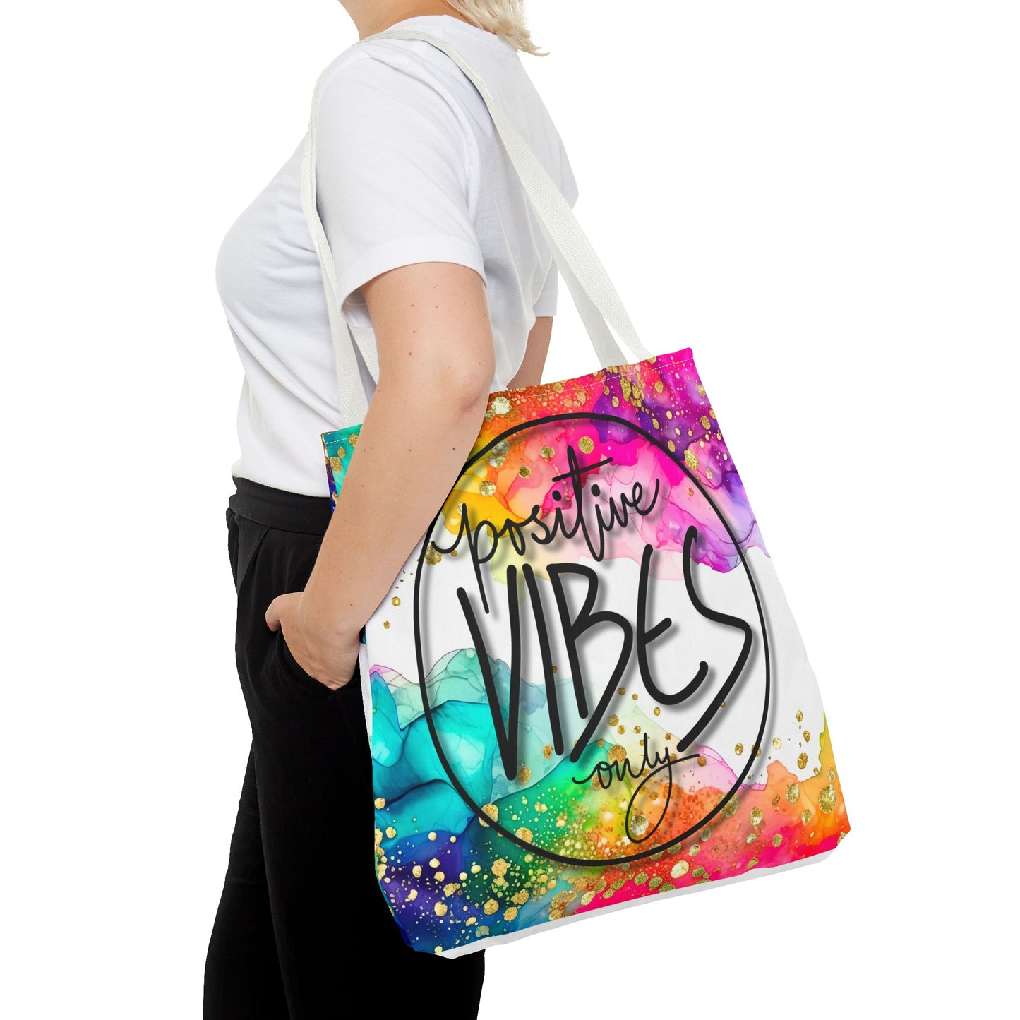 Colorful Tote Bag - Positive Vibes Only, Vibrant Tote, Happy Tote Bag, Cheerful Carryall, Fun Reusable Tote, Colorful Market Tote