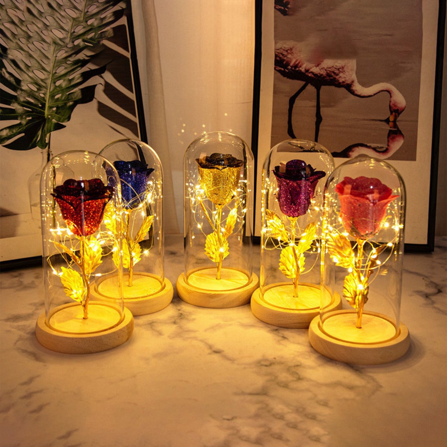 Valentines Day Gift For your LOVE Eternal Rose Flowers LED Light In Glass Cover Day Wedding Decoration Favors Mother Day Female Gift  Gift