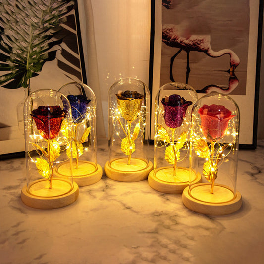 Valentines Day Gift For your LOVE Eternal Rose Flowers LED Light In Glass Cover Day Wedding Decoration Favors Mother Day Female Gift  Gift
