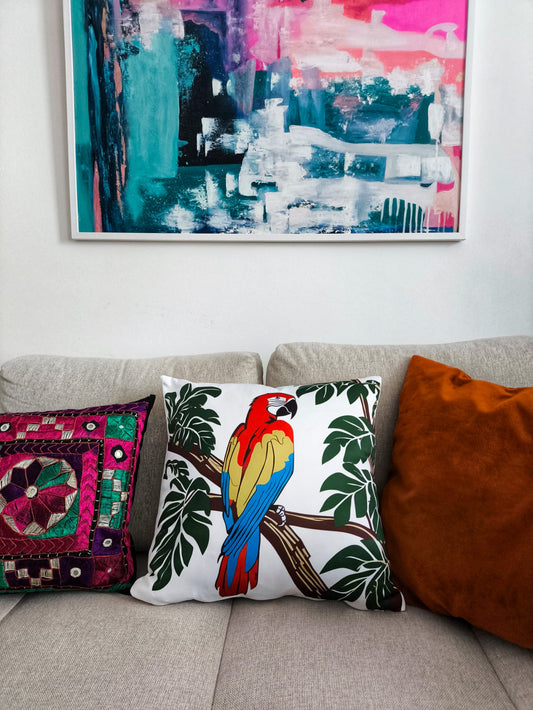 Tropical Macaw Pillowcase | Spun Polyester Square Pillow Cover